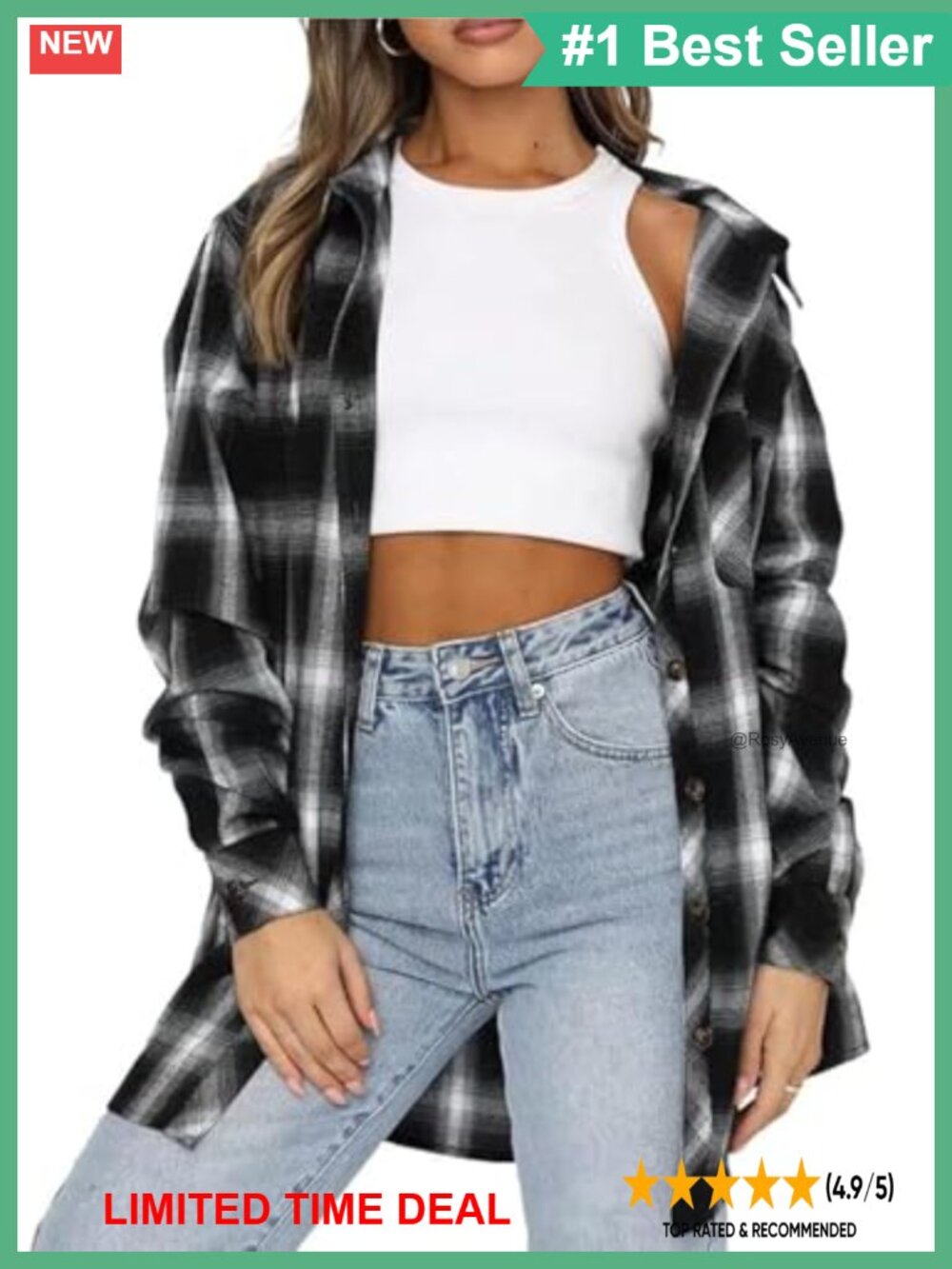 Womens Oversized Plaid Flannel Shirt Button Down Long Sleeve Loose Fit Casual